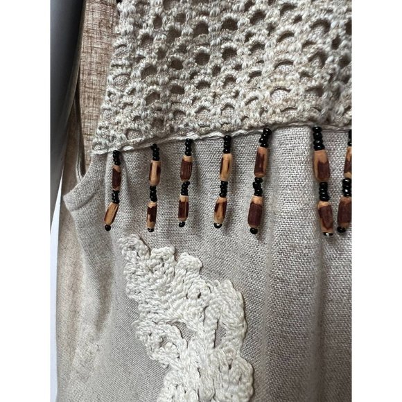 Vintage Megan Moore Womens Open Vest Beige Floral Crochet Embroidered USA 10 - Picture 3 of 12